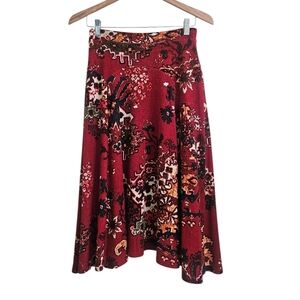 Anthropologie Akemi+Kin Narberth A-Line Midi Skirt Red Floral Paisley Print, XS